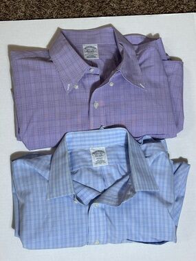 Pair Of Brooks Brothers Dress Button Up Shirt Blue And Lavender Men Size 16.5-35